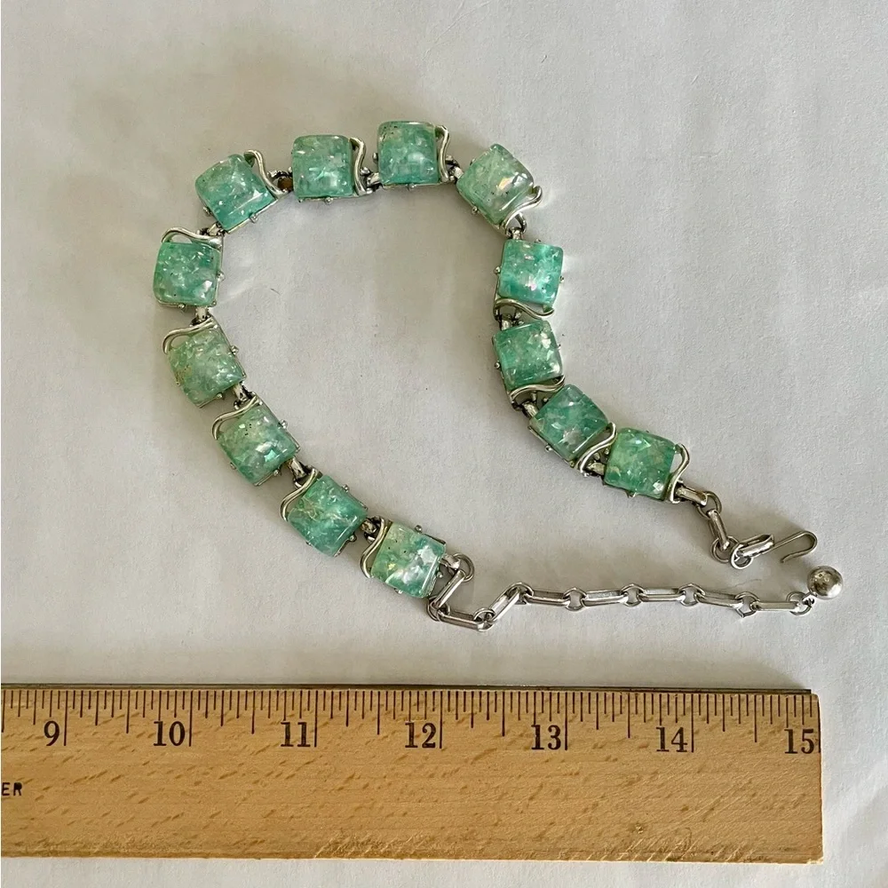 Vintage Coro Mid-Century Cocktail Necklace Seafoam Green 16” - Picture 5 of 5
